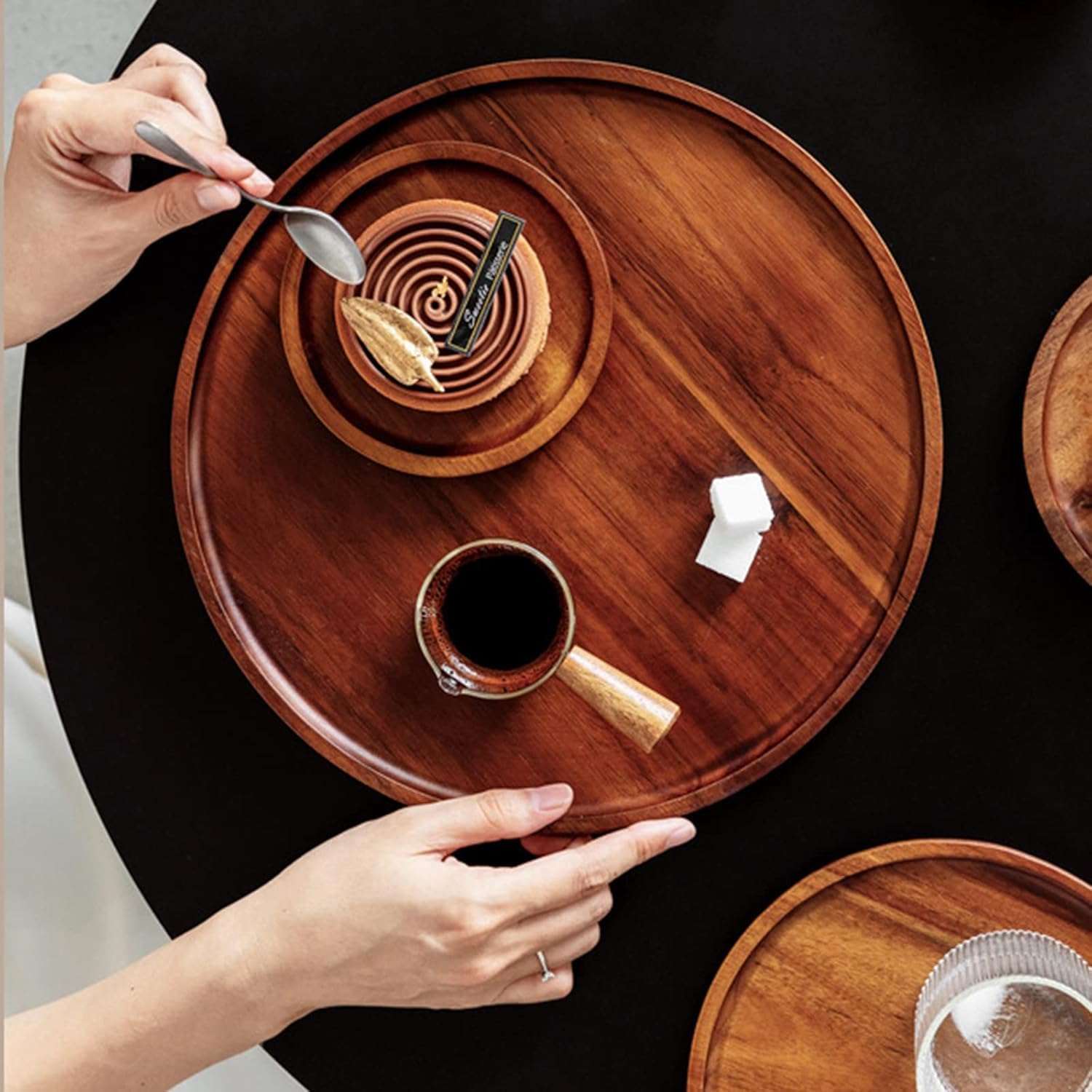 Sysi Home Wooden Round Serving Tray For Home | Decorative Kitchen & Dining Table Tray | The Perfect Tray For Coffee Table And Ho